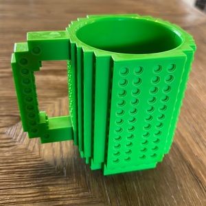 Green Lego blocks compatible mug.